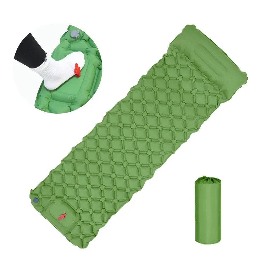 Outdoor Sleeping Pad Camping Inflatable Mattress Built-in Pump