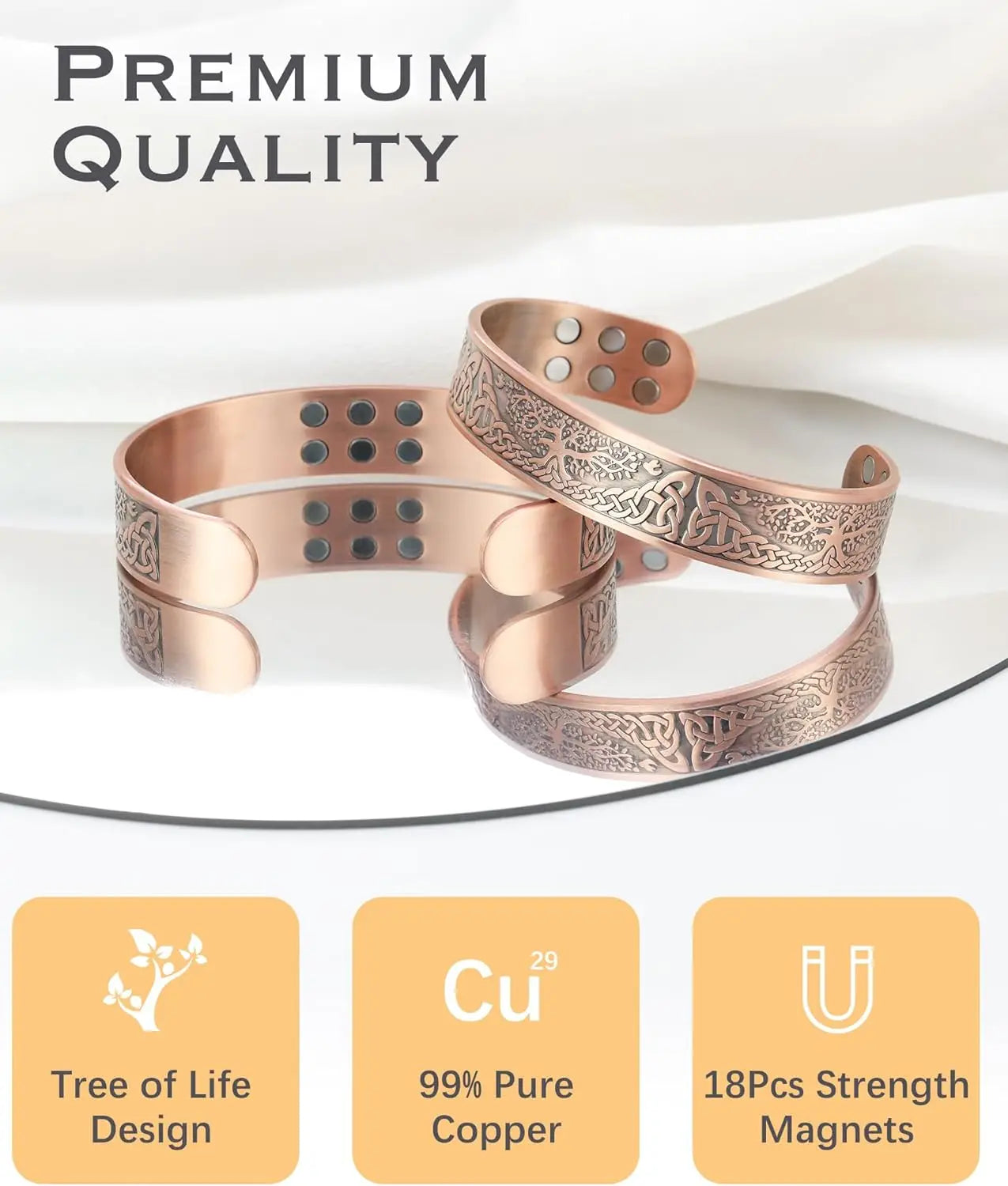 Pure Copper Bracelet + 18Pcs 3500 Gauss Magnets